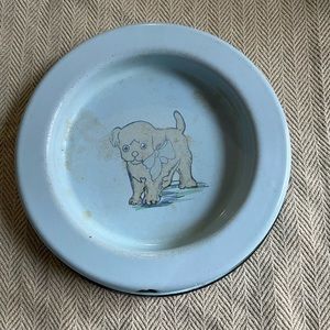 Rare Vintage Blue Enamel Dog Bowl